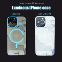 이벤트 Cool Hidden LED Geometric Line Glowing Phone Case for iPhone 11 12 13 14 Pro Max Frosted Stainl