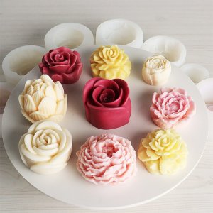 기념일 선물 3D DIY 장미 모란 꽃 몰드 차가운 요리 케이크 플립 양초 발렌타인데이