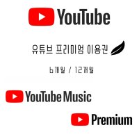 유튜브 프리미엄+유튜브 뮤직 이용권 6개월 / 12개월