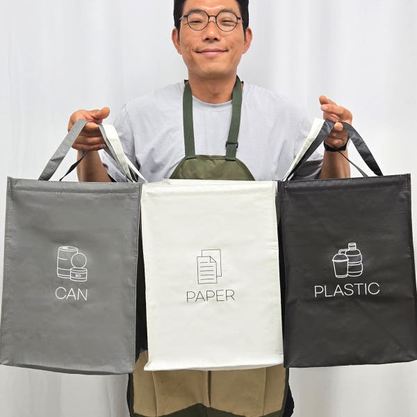 가정용 재활용분리수거함 타포린 분리수거 쓰레기 가방 바구니 3단 소형