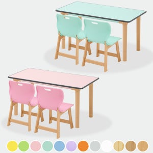 우레탄 책상 의자 2인 세트 학원 학교 돌봄 교실 초등 학생 공부방 책걸상