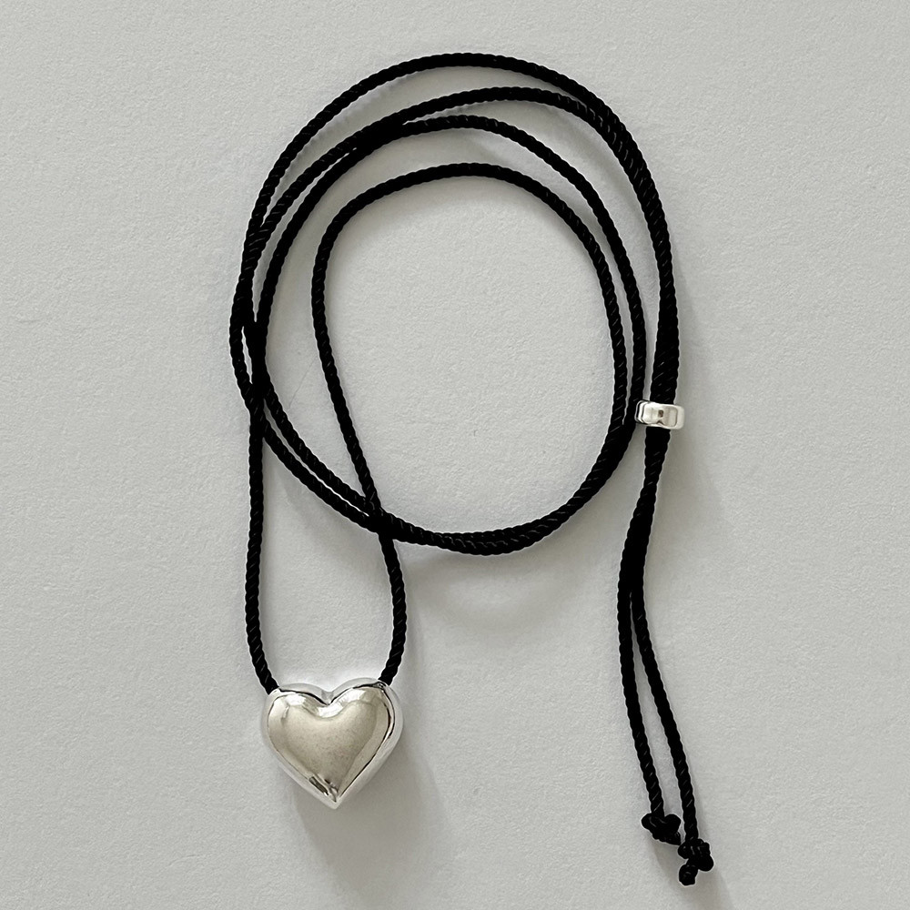 유어로 실버925 통통 하트목걸이 블랙 끈 초커 롱 목걸이