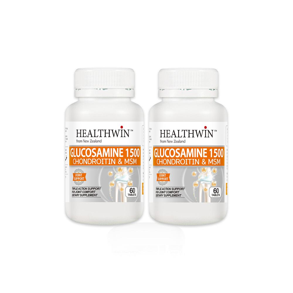 <b>HealthWin</b> Glucosamine <b>헬스윈</b> 글루코사민 1500 콘드로이틴 &amp; MSM 60정 2팩