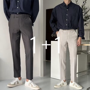 1+1 9부 남자 여름 밴딩 세미와이드 슬랙스 정장 바지 구김없는 바지 슬림핏 사계절