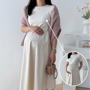 가을 탄탄한 스판 반팔 레이어드 임산부 원피스 임부복 만삭