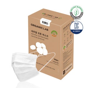 [오가닉랩] 내추럴 코튼 마스크 화이트 100매 유기농 목화 순면 덴탈형