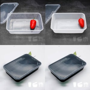 일회용 사출사각밀폐용기 500세트 투명 화이트 블랙(B500ml) 반찬 도시락 죽 포장용기 사각장난감케이스