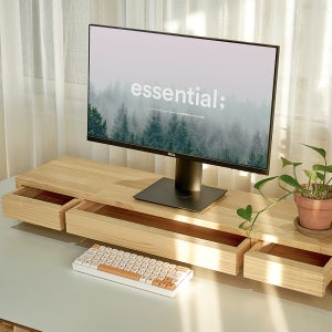 원목 3서랍형 모니터받침대 와이드 듀얼 1000 코팅마감