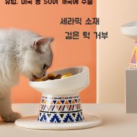 세라믹 고양이 달빛 식기,고양이 도자기 사료 급식기, 수반 높이,급체방지