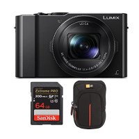 파나소닉 루믹스 lx10 4k 20.1메가픽셀 디지털 카메라 라이카 24-72mm 렌즈(블랙) 64GB SD 카드 및 카메라 케이스 번들