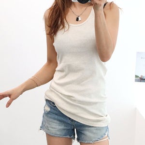 여성 쟁이 무지 롱 나시 티 레이어드 민소매 흰색 면티 이너 검정 여름 티셔츠