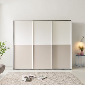 갤러리 미닫이 슬라이드 옷장 이불장 행거 서랍형 키큰 옷장 2400 화이트+웜베이지