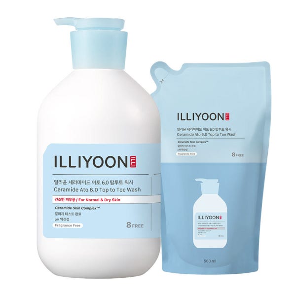 일리윤 세라마이드 아토 6.0 탑투토 올인원 대용량 약산성 무향 바디워시 900ml+리필팩 500ml