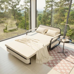 서광퍼니처 오뜨 수납형 패브릭 소파베드 매트리스 간이 접이식 침대 sk 스툴미포함, 크림베이지, 2인용