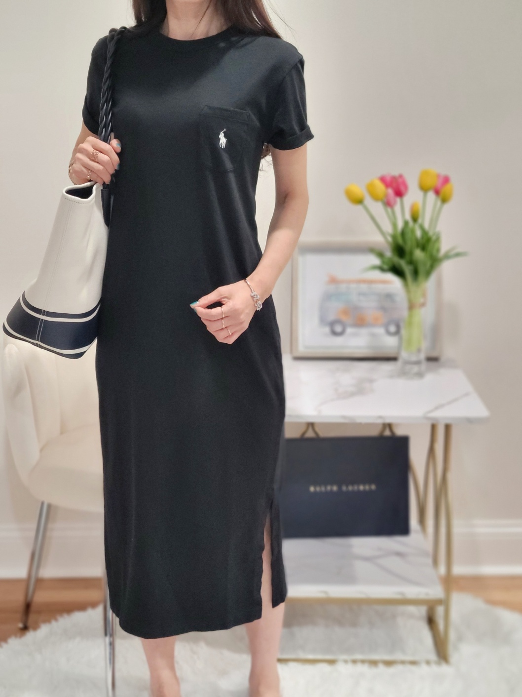 폴로 랄프로렌 여성 포켓 포니 옆트임 반팔티 원피스