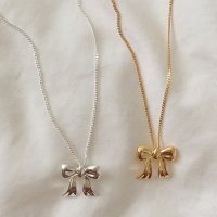 (모앳/목걸이) vintage ribbon necklace (silver925)(제작기간 5일소요) silver925은주얼리 빈티지 리본 실버네크리스 41cm 45cm