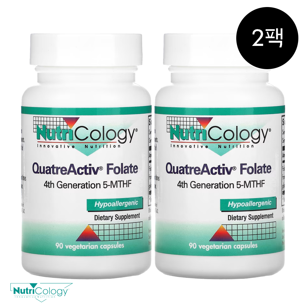 뉴트리콜로지 <b>QuatreActiv</b> 엽산 90베지캡슐 2팩 <b>폴레이트</b> 5MTHF 글루코사민염