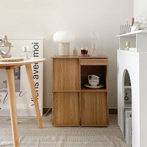 마켓비 EZBO 플랩도어 4문 틈새 수납장 홈카페 거실 수납선반장 리베라오크