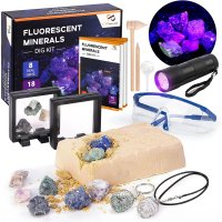 미국발송 8개의 진짜 보석이 있는 tone Dig Kit, Gems STEM Science UV 손전등, 고글 및 발굴 도구 포함, PPOPOUNT 남학생을 위한 과학 교육 장난감