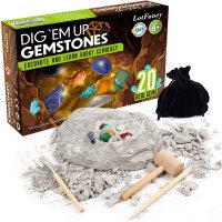 미국발송 아이들을 위한 LotFancy Gem ing Kit, Stone Dig Mining Tool, 크리스탈 자수정 토파즈를 한 20개의 원석 발굴 - STEM 과학 장난감 선