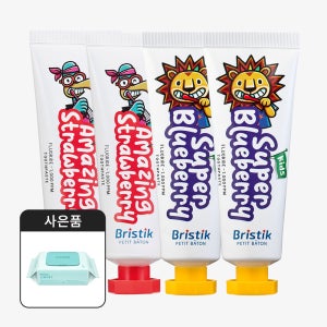 브리스틱 불소 1000 치약 유아 어린이 키즈 딸기향 블루베리향 50g 4개