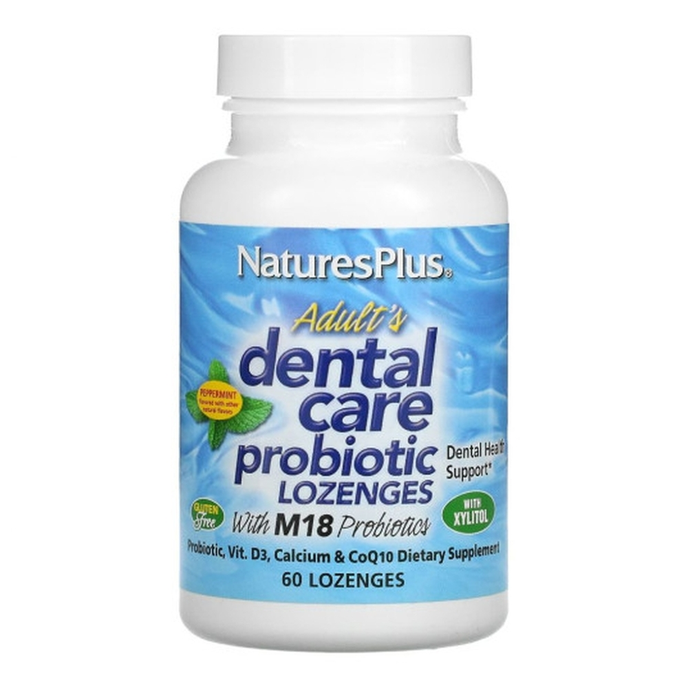 <b>NaturesPlus</b> 성인용 덴탈케어 프로바이오틱 천연 페퍼민트 향료 사탕 정제 60정