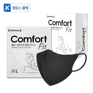 [25개입] 웰킵스 컴포트핏 데일리 새부리형 컬러 마스크 블랙