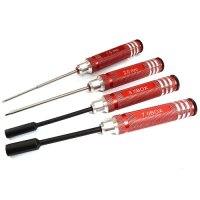 C31005RED 4pcs RC Tool Set, 1.5, 2mm Allen + 5.5 & 7 Hex Socket