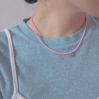 juju heart necklace / 썸머하츠 하트 펜던트 베이비 핑크 비즈목걸이