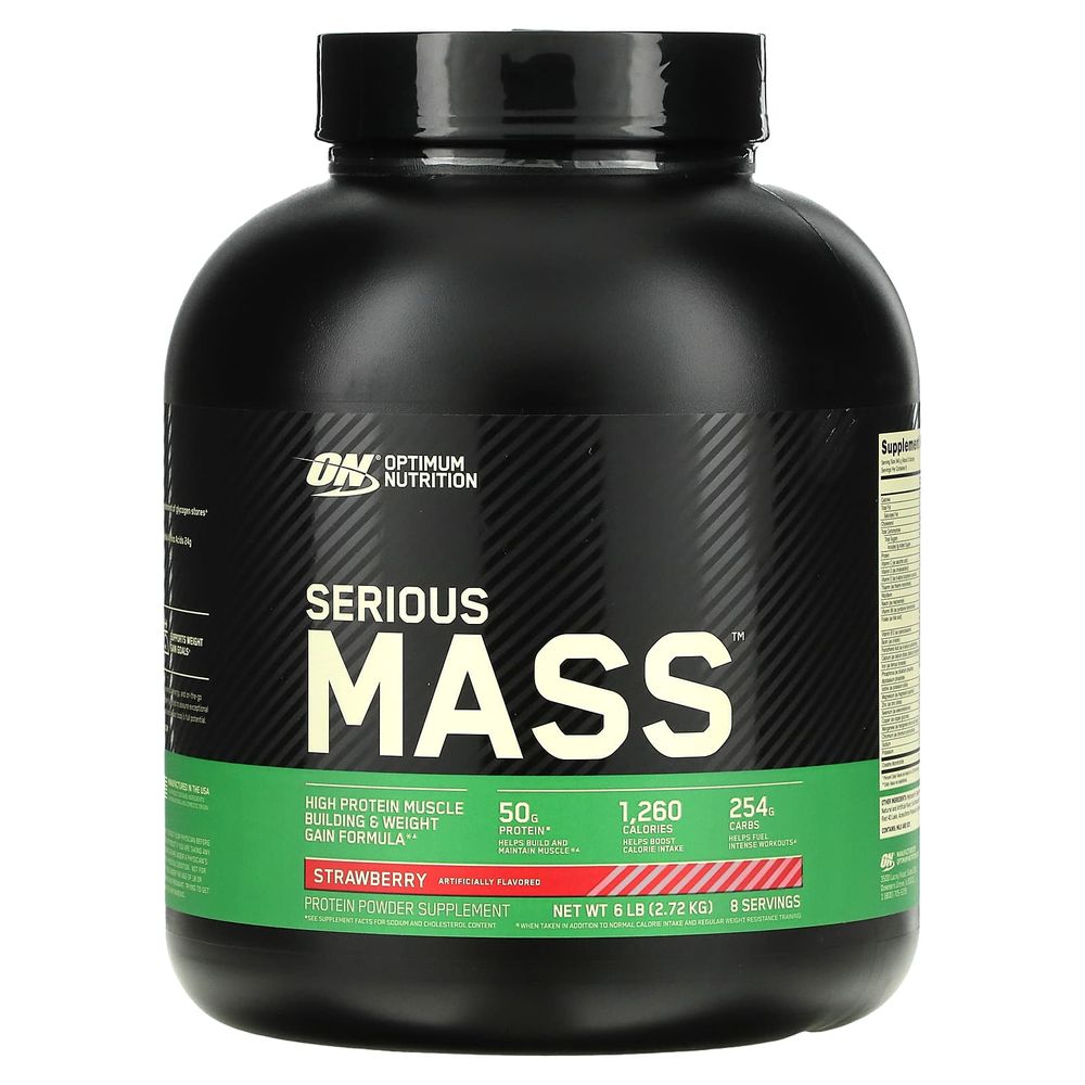 Optimum Nutrition 시리어스 매스 고단백질 <b>체중</b> 증가 파우더 딸기맛 2.72kg