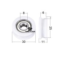슬라이딩 도어 캐스터 U8 x 30x11 휠 그루브 Pom 플라스틱 608zz 창문 레일
