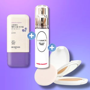 스킨푸드베리 수분선크림+하나모리(프라이머+파우더파운데이션2호) 커버+투명메이크업
