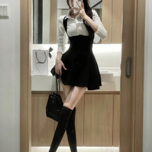 날씬해보이는 스쿨룩 뷔스티에 플레어 원피스 코디