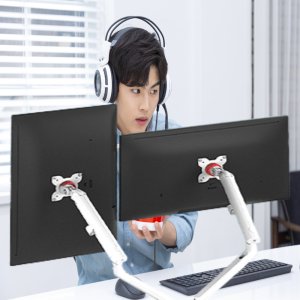 모니터암화이트 상하듀얼모니터암 자바라 15인치 거치대 홀타입 보조 LG 설치 주식 더블