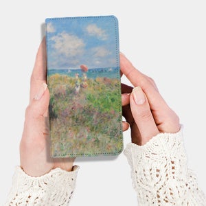 명화 디자인 슬림 지갑 플립 케이스 모네 018 푸르빌의 절벽 산책, 갤럭시A퀀텀-A71 5G용