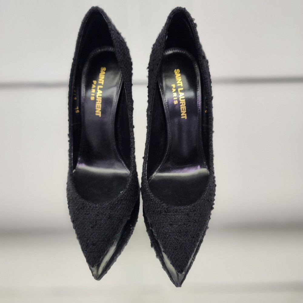 생로랑 부클레 트위드 펌프스힐 672050