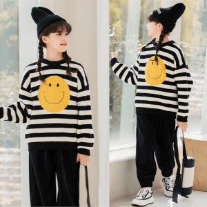 쇼스마일 초등학생 긴팔 스마일 단가라 니트 봄상하복 바지 상하세트