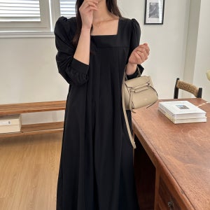 하객 원피스 스퀘어넥 플리츠 구김없는 바스락 롱 원피스 가을