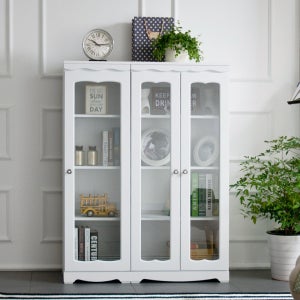 라채 거실 유리 장식장 수납장식장 화이트