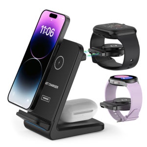 뷰씨 애플 갤럭시 워치 3in1 고속 무선 충전기 거치대 패드 블랙