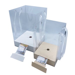 용돈 투명 캐리어 - 1팩 5EA (양면사용가능 / 사이즈 2종) 소: 16.2cm, 대: 21.2cm 꽃쇼핑백, 꽃박스, 꽃바구니