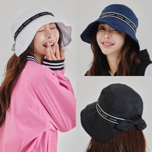 제이투제이 여성골프모자 배색라인 리본 버킷햇 골프모자