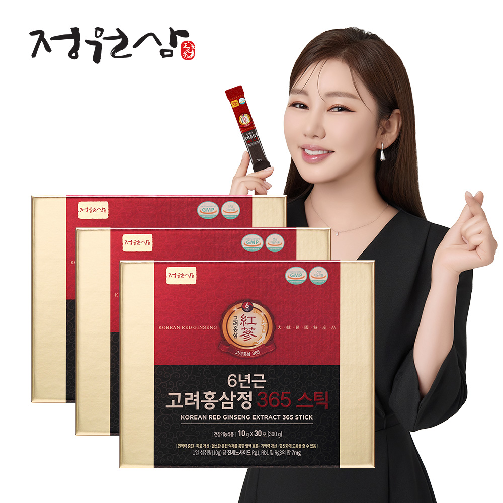 [정원삼] 6년근 <b>고려홍삼정</b> 365스틱 1박스 홍삼스틱 부모님선물 30포, 3개