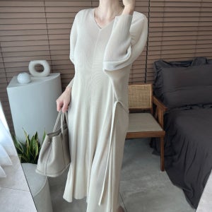 하이퀄리티 플리츠 주름 루즈핏 브이 벌룬소매 원피스 5color