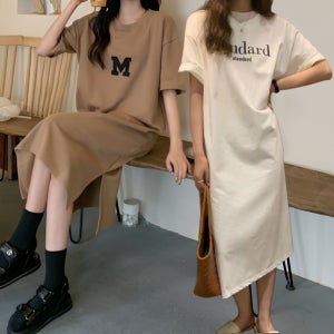 롱 원피스 루즈핏 빅사이즈 편안한 반팔 부드러운 홈웨어