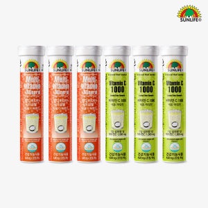 썬라이프 물에타먹는 발포비타민 비타민C 1000 레몬&라임 맛 20정 3병 + 멀티비타민+미네랄 오렌지&자몽 맛 20정 3병