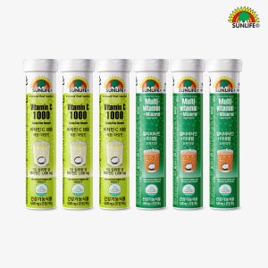 썬라이프 물에타먹는 발포비타민 비타민C 1000 레몬&라임 맛 20정 3병 + 멀티비타민+미네랄 오렌지 맛 20정 3병