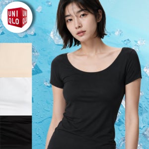 유니클로 에어리즘 여성 U넥 반팔 티셔츠 상의 속옷 내의