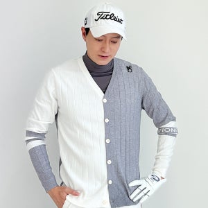 남성 골프가디건 배색 단추 니트 가디건
