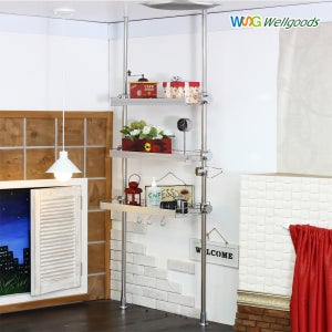 웰굿즈 알루미늄 기둥식 욕조위 선반 화장실 수납선반 3단 4단